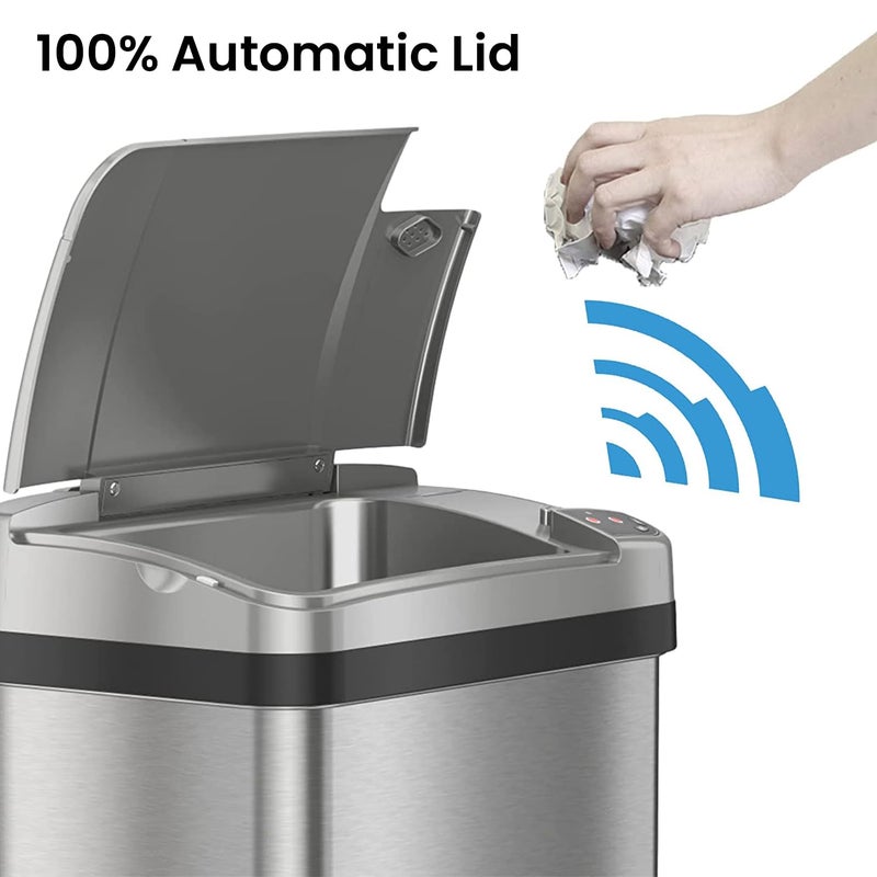 iTouchless 2.5 Gallon Bathroom Trash Can with Odor Control, 10 L Automatic Motion Sensor Bin, Soft-Close Stainless Steel, Slim Wastebasket for Narrow Spaces, Silver - Image 2